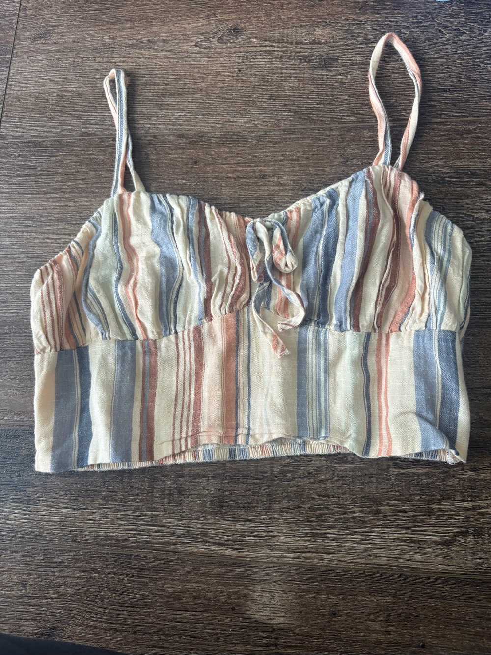 Lucky Brand Striped Tie-Front Cropped Cami in Cream, Blue & Peach